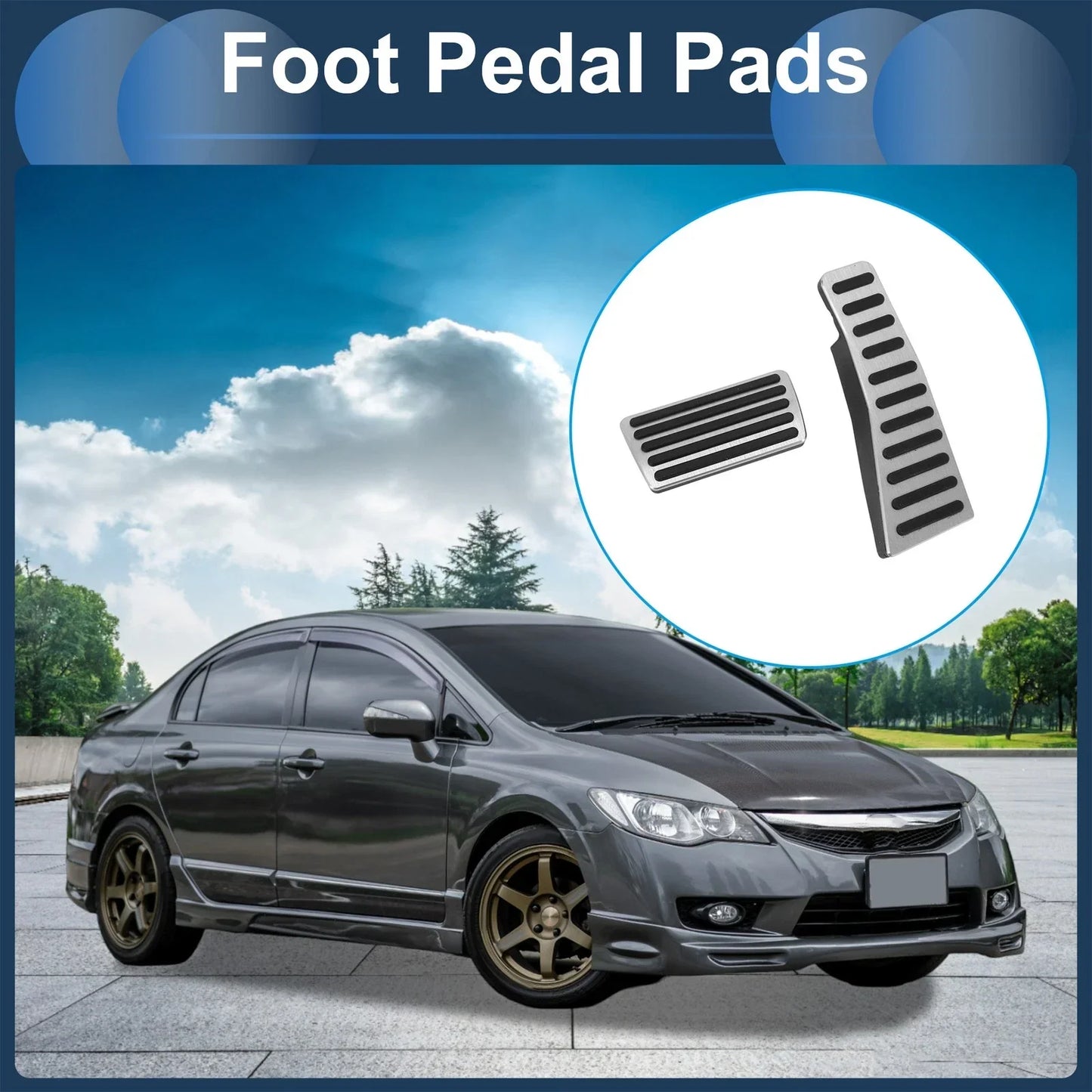 2 x Foot Accelerator Pedal Covers for Honda Civic (2006-2009) Silver Tone