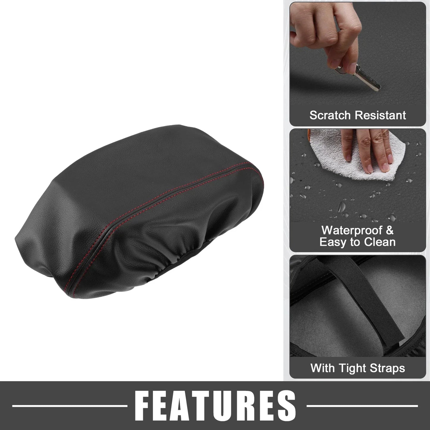 Dodge Durango Center Console Armrest Cover 2011-2021 Black with Red Stitches