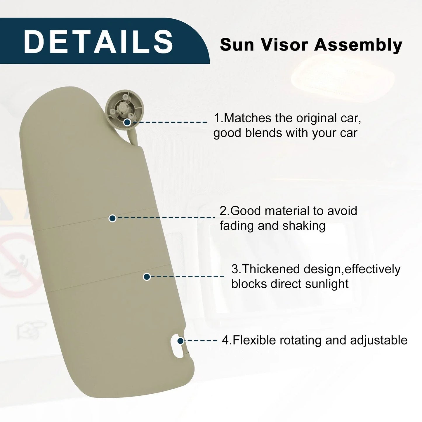 Left Driver Side Sun Visor Assembly for Dodge Ram 1500 (2002-2005) Beige