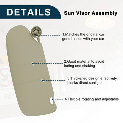 Left Driver Side Sun Visor Assembly for Dodge Ram 1500 (2002-2005) Beige