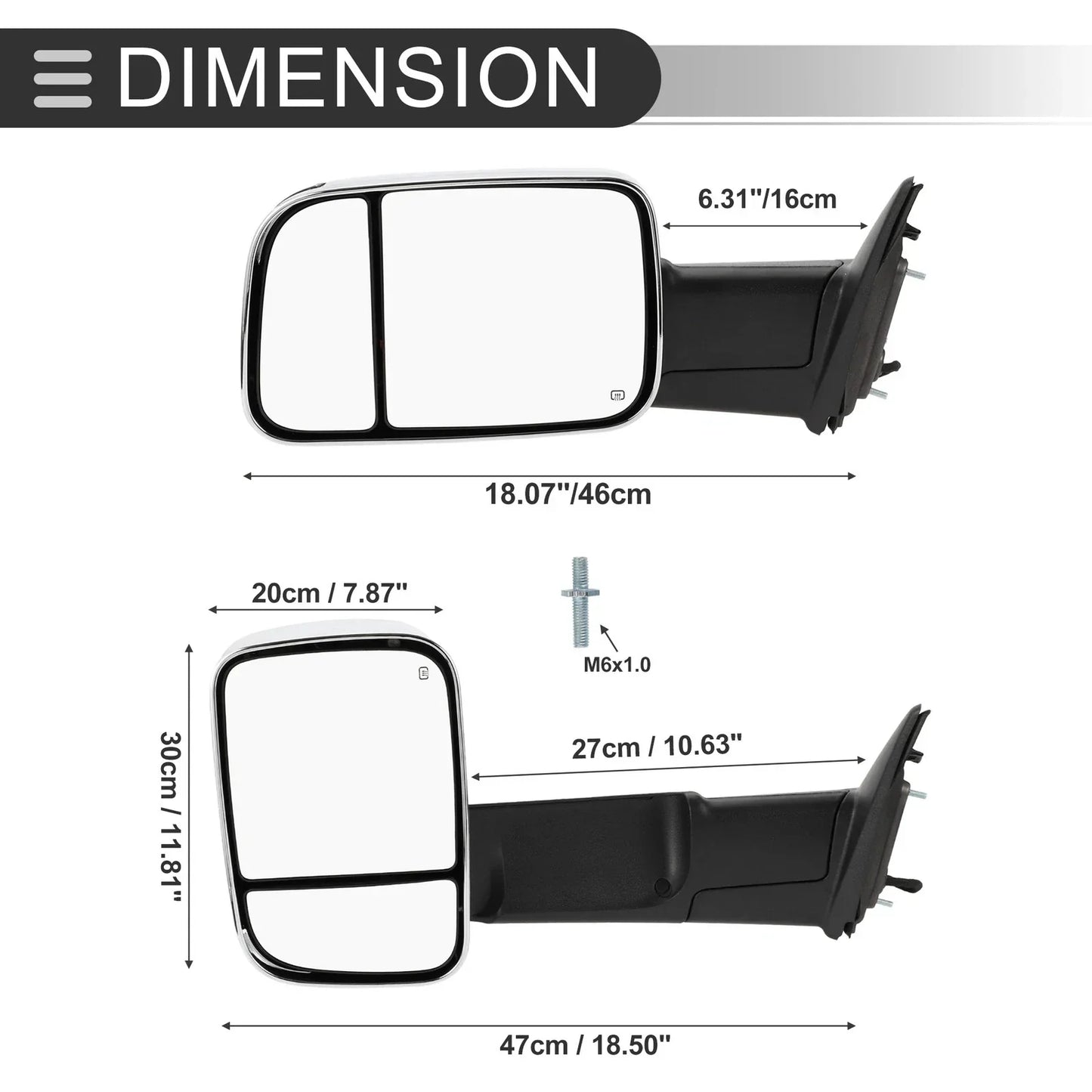 Tow Mirrors for Dodge Ram 1500 with LED Turn Signal Light Silver Tone (2009-2018)