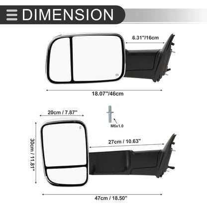 Tow Mirrors for Dodge Ram 1500 with LED Turn Signal Light Silver Tone (2009-2018)