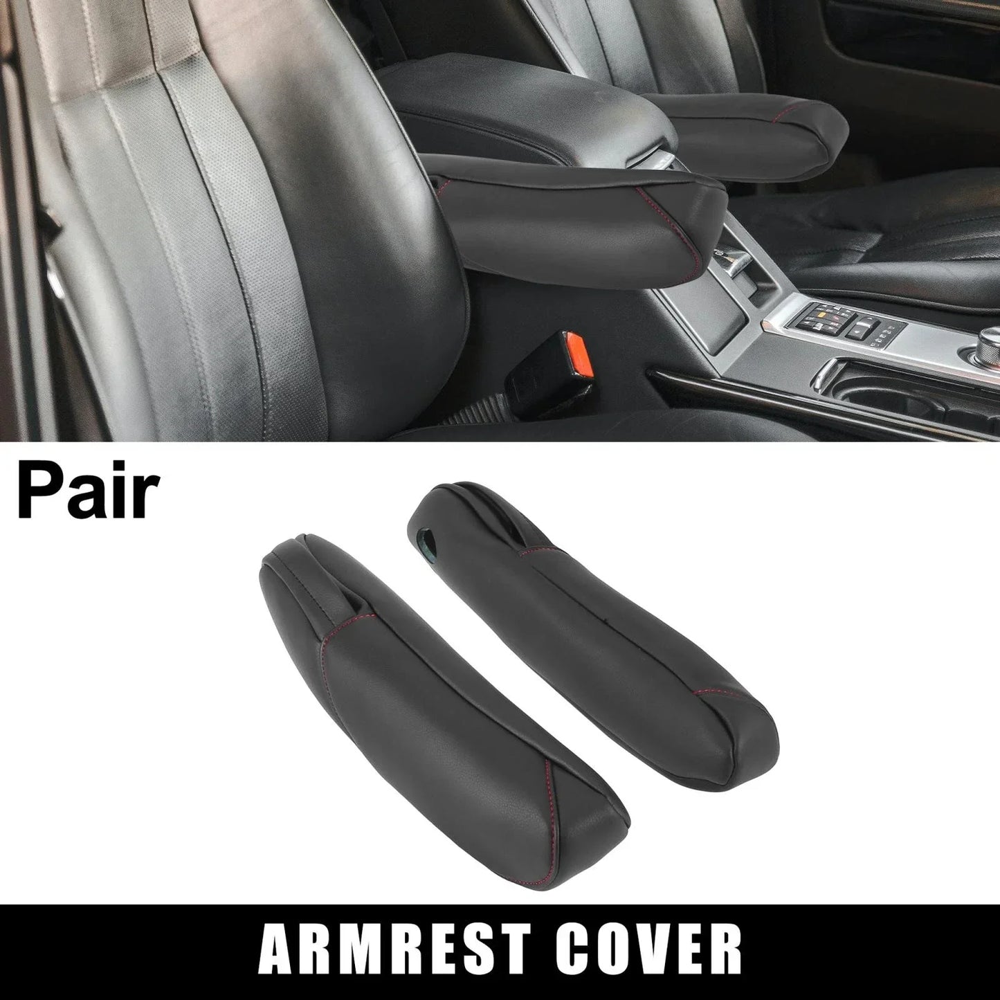 Car Front Seat Armrest Cover Black with Red Line for Honda CR-V (2010-2011)