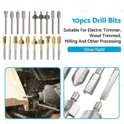 10 x 3mm Titanium Mini HSS Router Bits for Electric Trimmer Tool