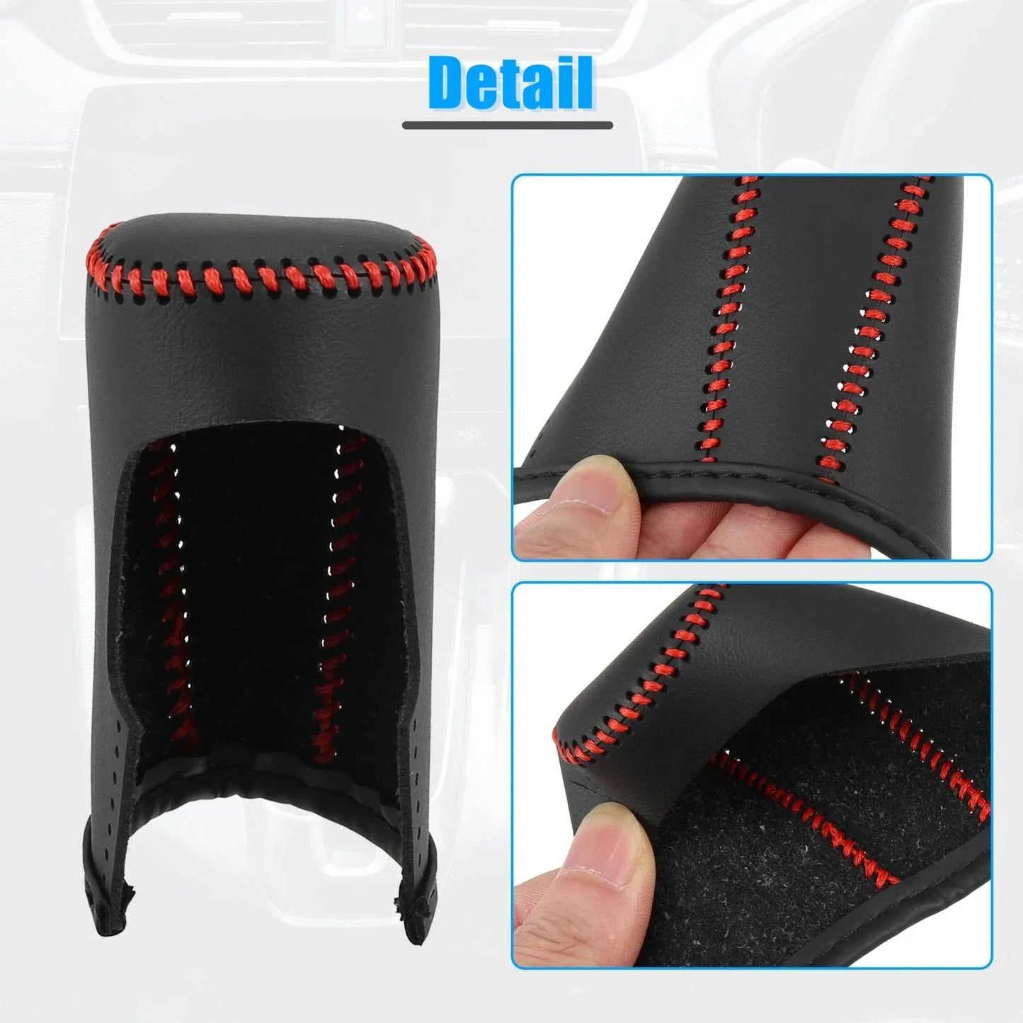 Black Gear Shift Knob Cover for Honda Accord 2018-2022 with Red Stitches