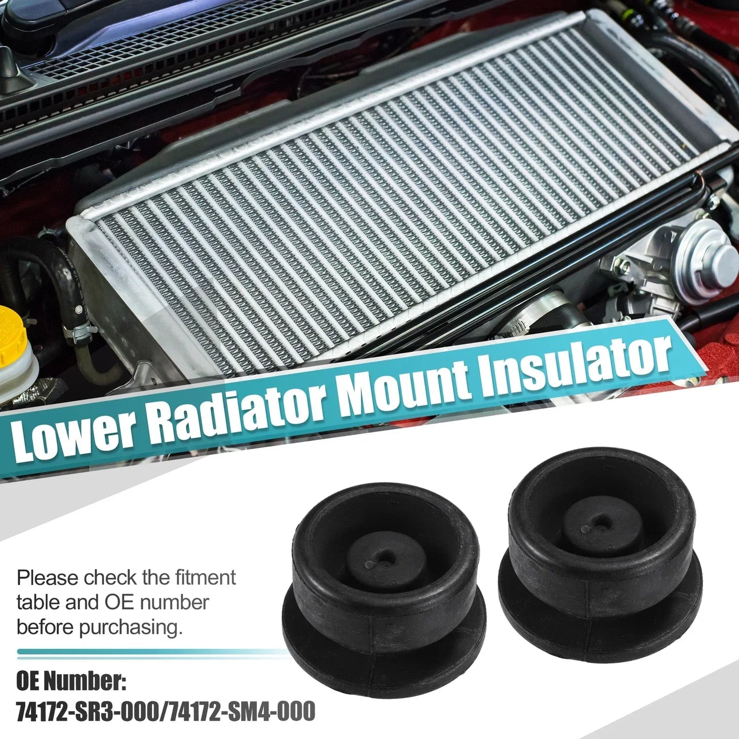 2 x Lower Radiator Mount Insulators for Honda Accord (1996-1998)