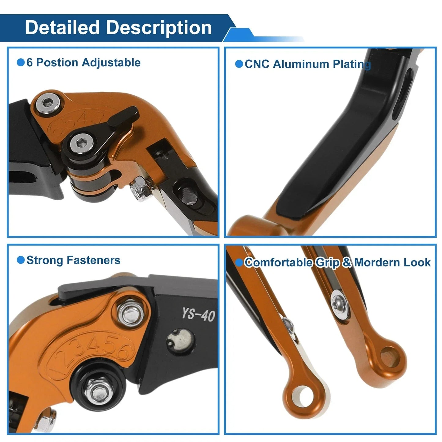Adjustable Brake Clutch Levers for Honda CBR600RR 2007-2016 Orange Black