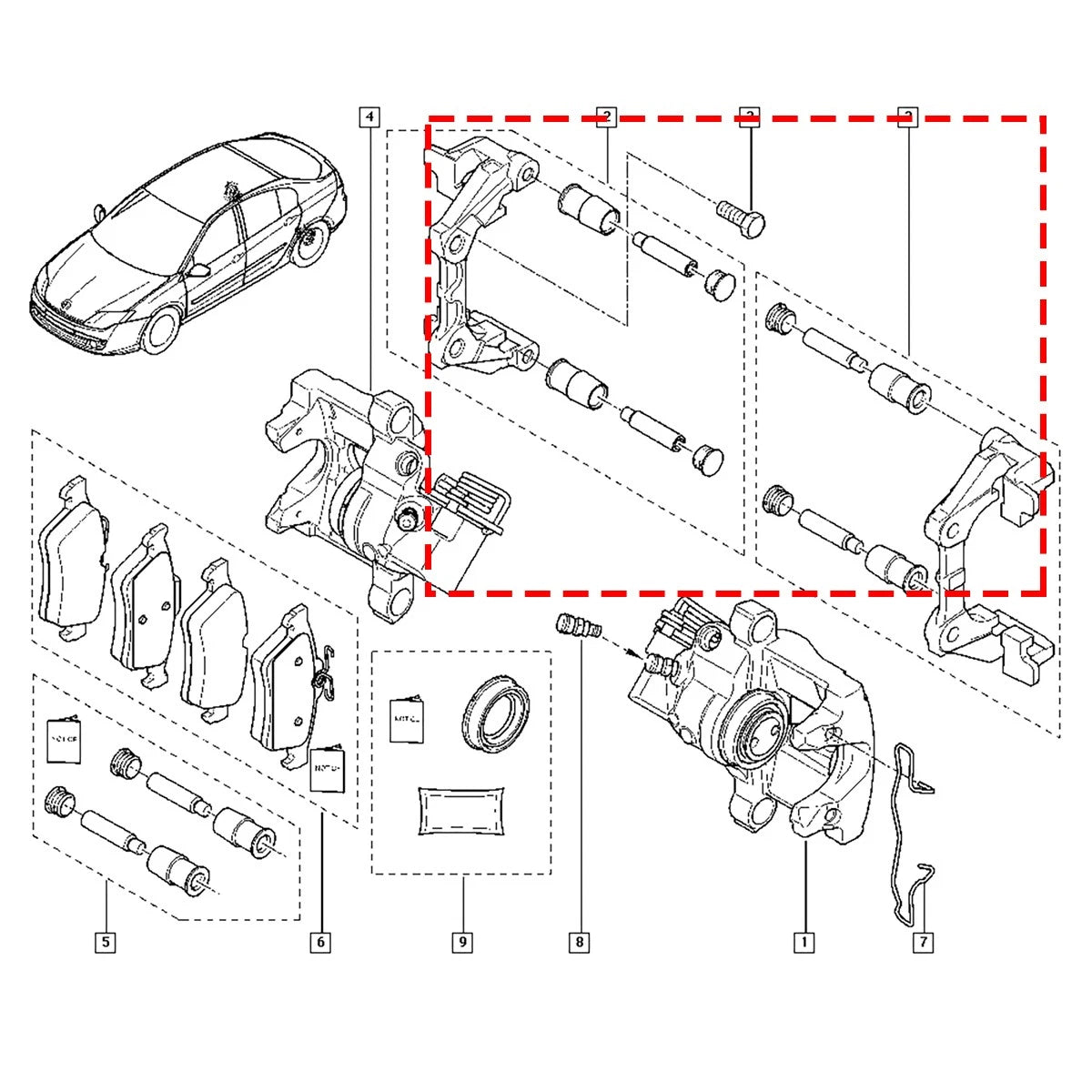 Brake Caliper Slider Pin Guide Kit Front Left Right for Renault Megane (2008–2023)