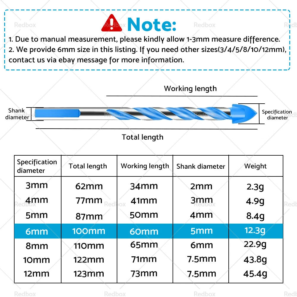 10 x 6mm Tungsten Carbide Drill Bits for Porcelain Tile, Concrete, Glass