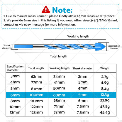 10 x 6mm Tungsten Carbide Drill Bits for Porcelain Tile, Concrete, Glass