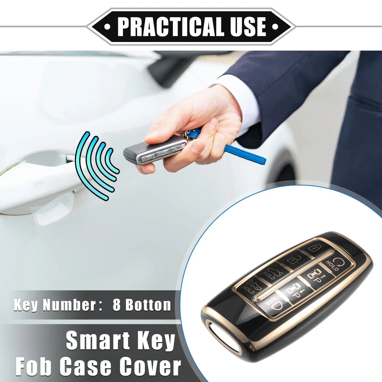 Keyless Smart Key Fob Case for Hyundai G80 GV80 8 Button TPU Black (2021-2023)