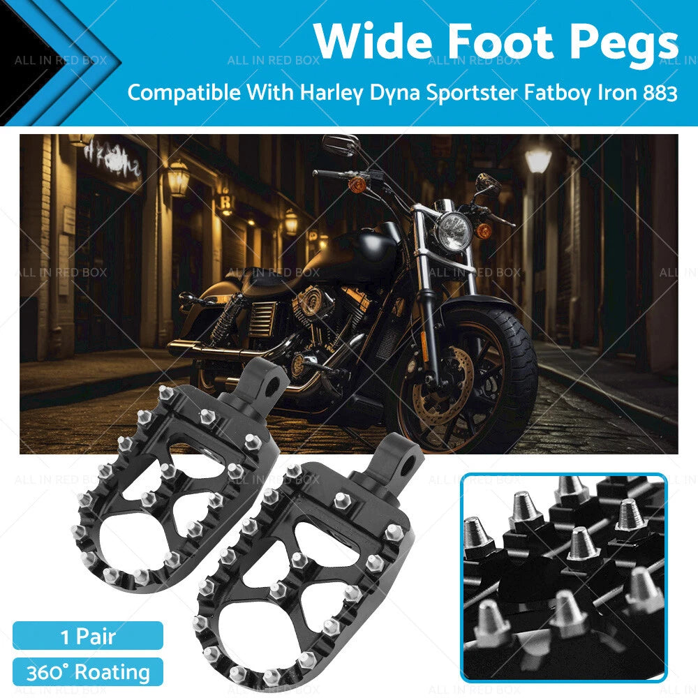 Wide Foot Pegs 360° Rotating for Harley Dyna Sportster Fatboy