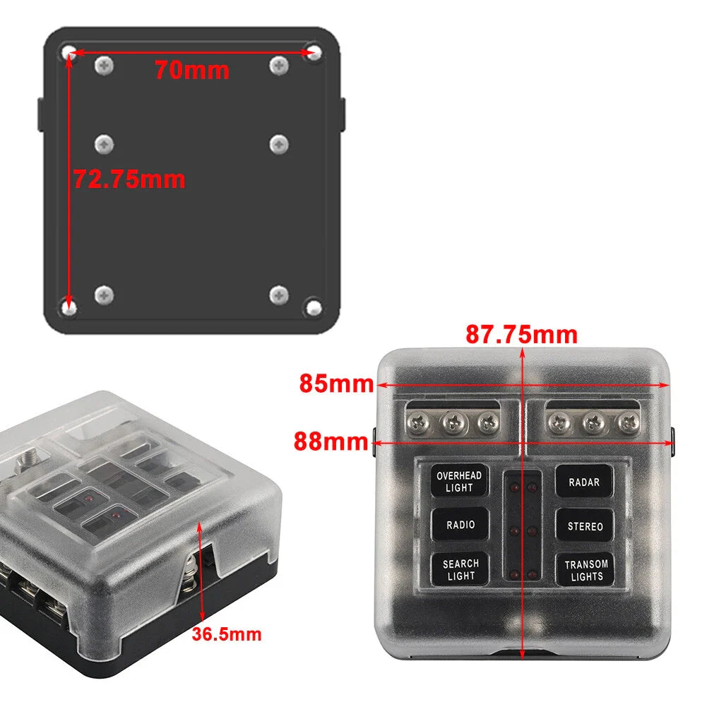 6 Way Blade Fuse Box Holder with Fuses & Light Protection Cover for Car (N/A)