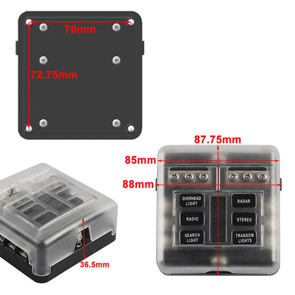 6 Way Blade Fuse Box Holder with Fuses & Light Protection Cover for Car (N/A)