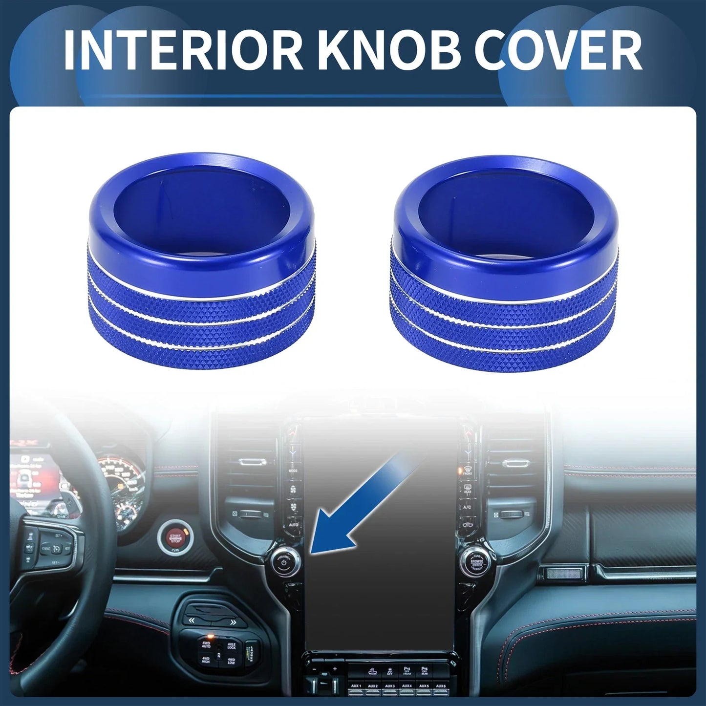 Center Console Audio Media Switch Knob Cover for Dodge Ram (2019-2021) 2 x Blue