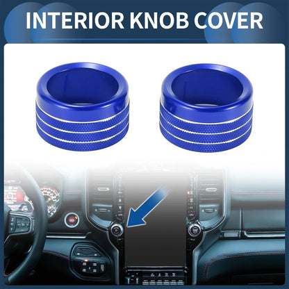 Center Console Audio Media Switch Knob Cover for Dodge Ram (2019-2021) 2 x Blue