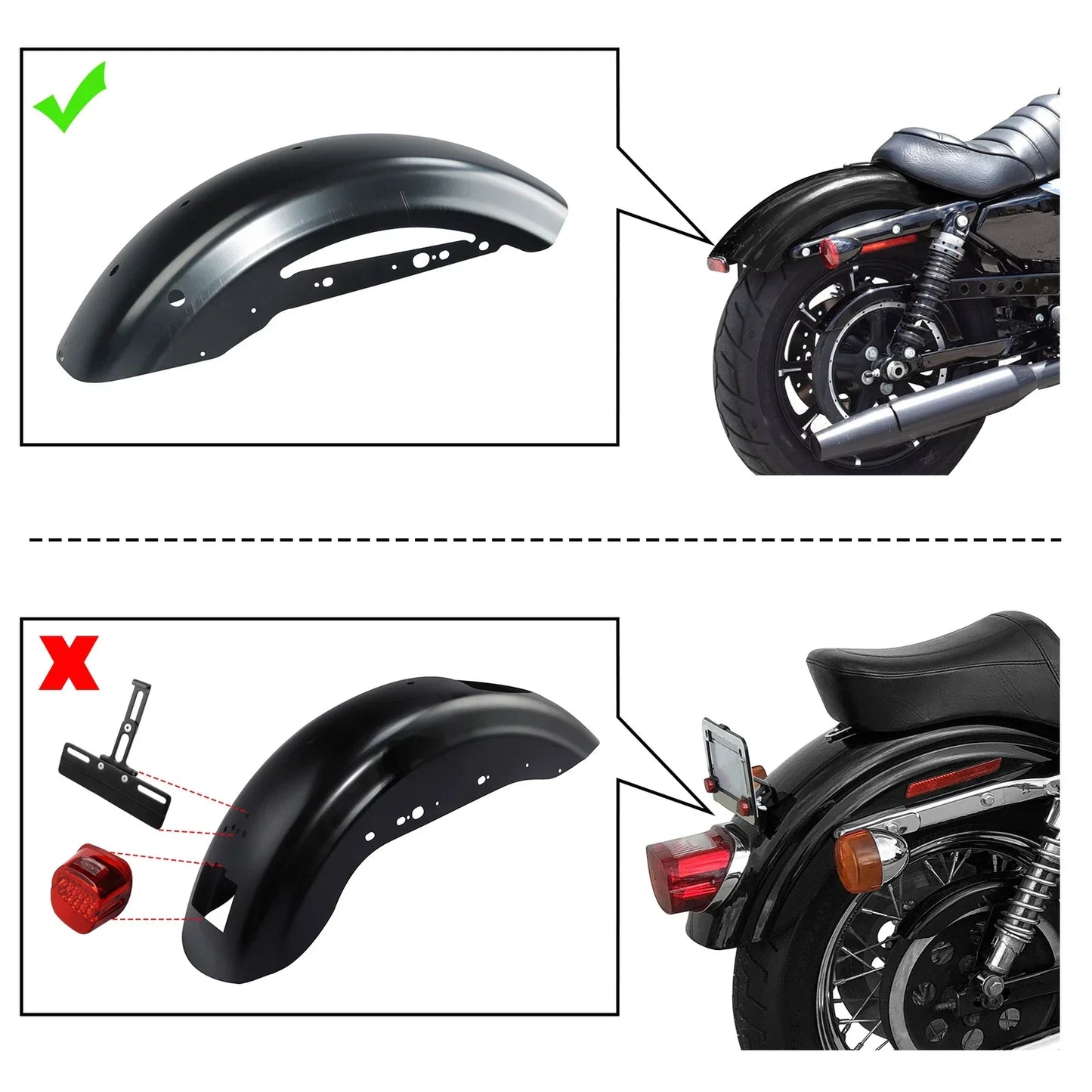 Rear Fender for Harley Davidson Sportster XL883 1200 (2004-2022) Black