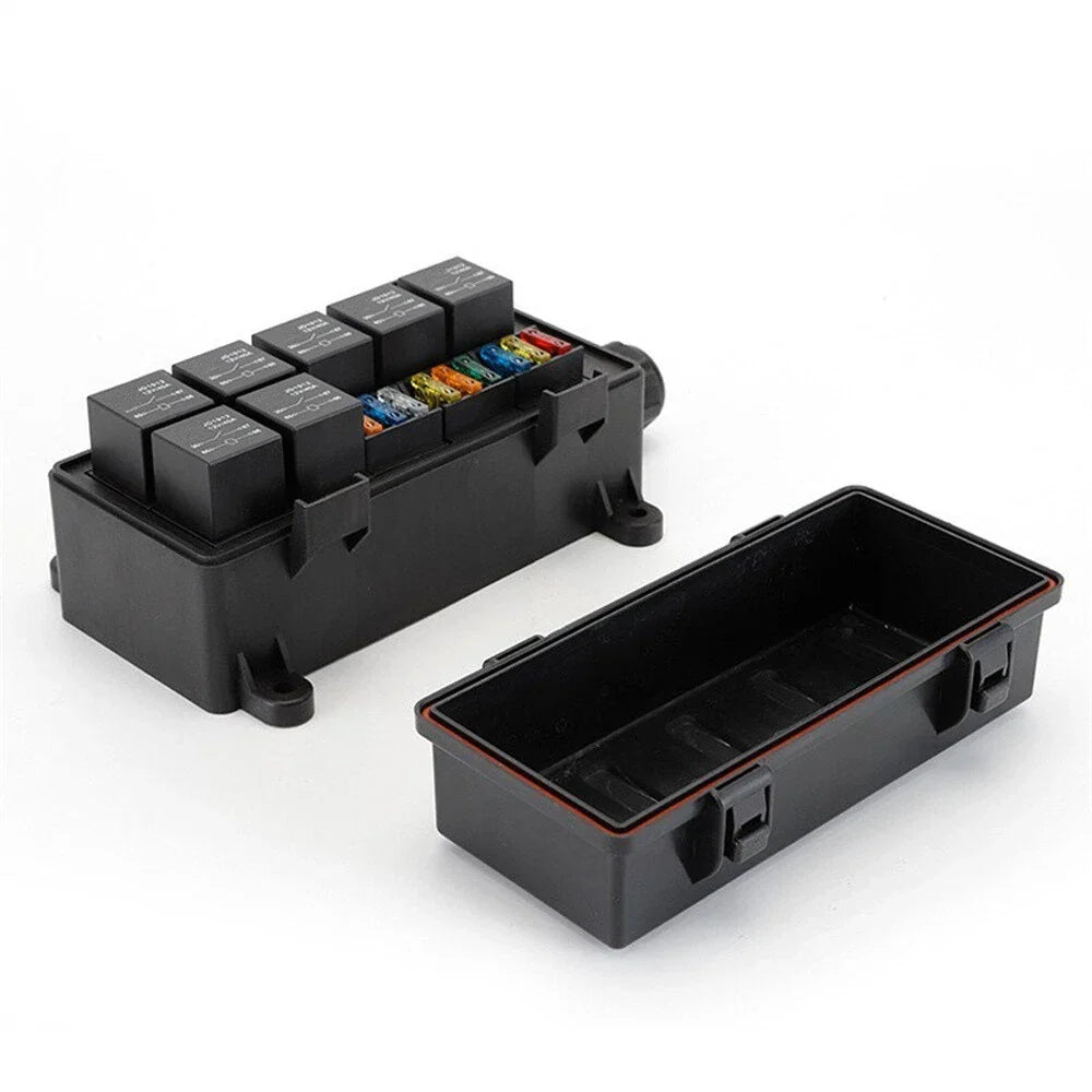 9-Way Fuse Relay Box with 4-Pin 40A Relays & Fuses for Car Truck