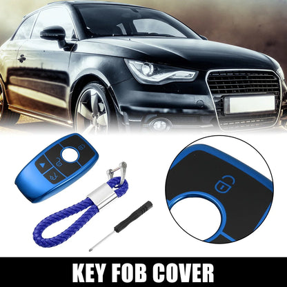 Car Key Fob Cover 4 Buttons Remote Case Blue for Mercedes Benz (2017-2021)