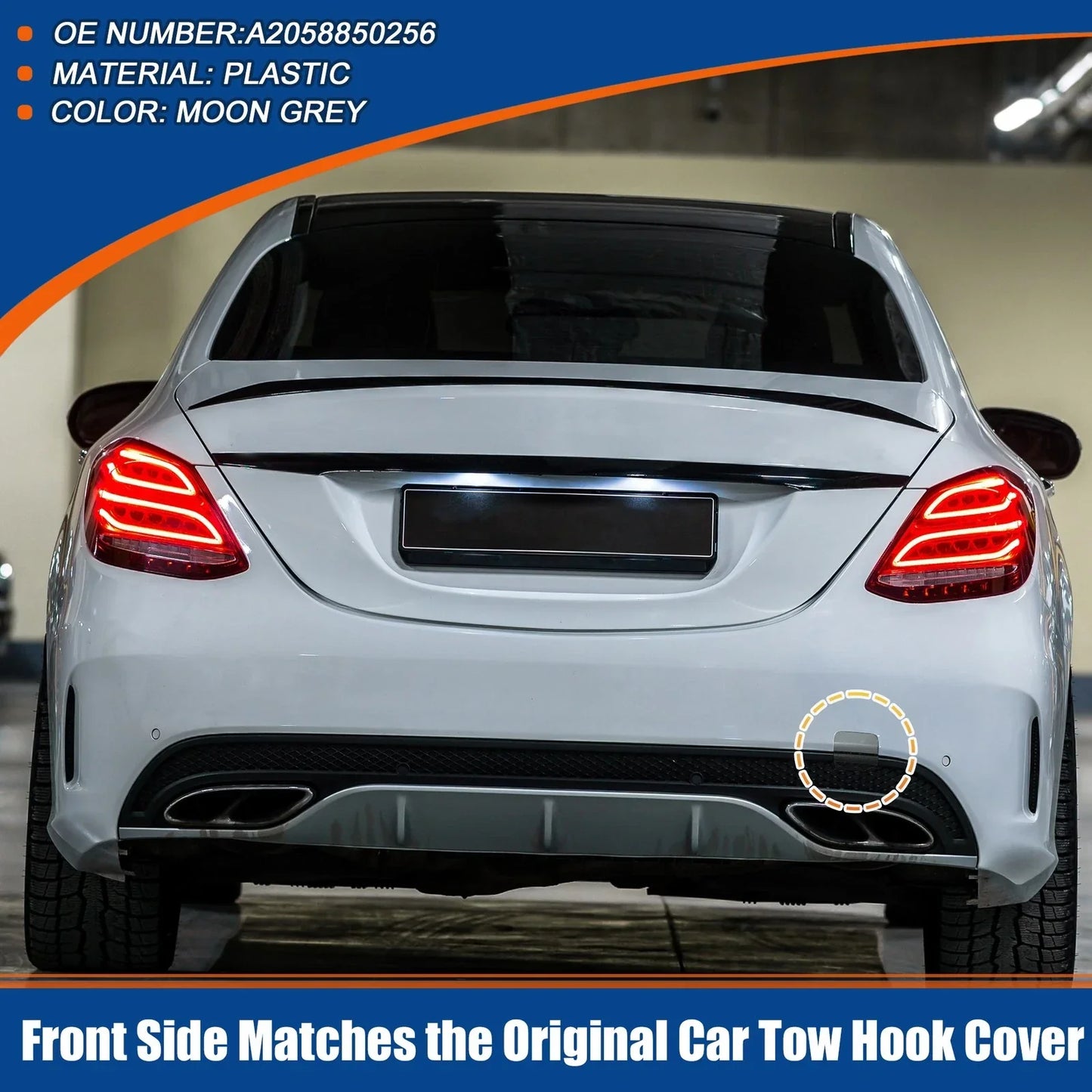 Rear Bumper Tow Hook Cover for Mercedes-Benz W205 (2015-2021) Moon Grey