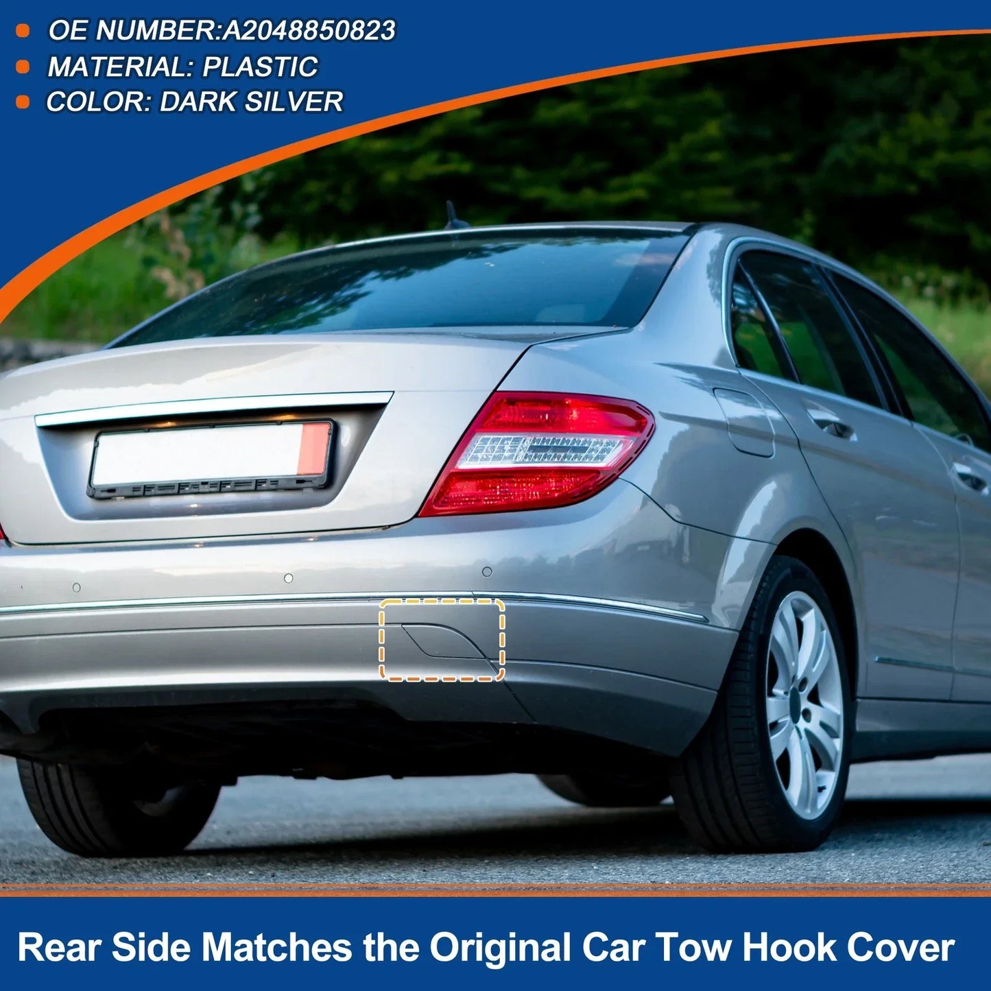 Rear Bumper Tow Hook Cover for Mercedes-Benz W204 (2007-2014) Dark Silver