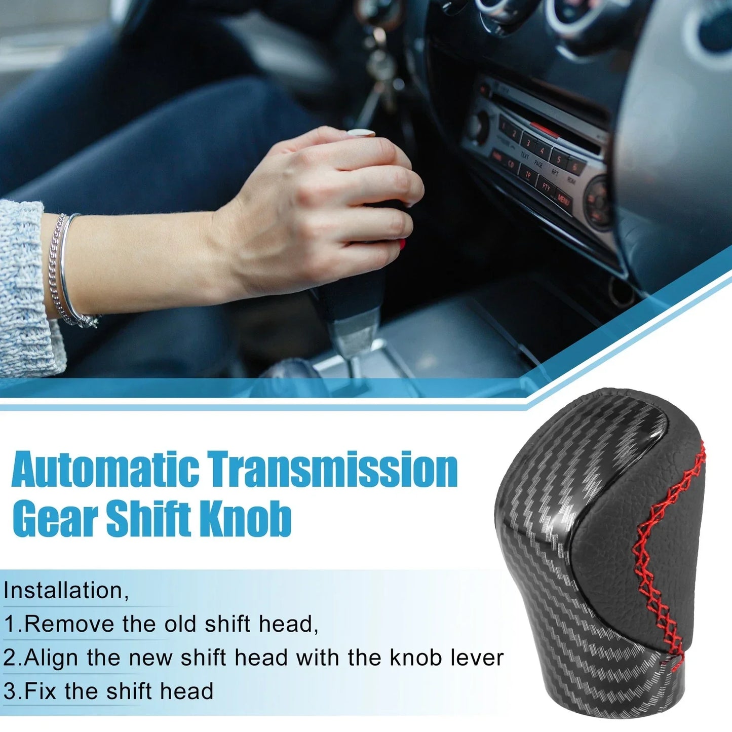 Gear Shift Knob for Lexus ES300h Carbon Fiber Black Faux Leather (2013-2018)