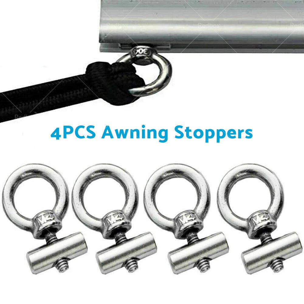 4 x Stainless Steel Awning Rail Stoppers Track Screws for Boat RV Caravan