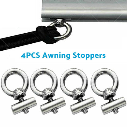 4 x Stainless Steel Awning Rail Stoppers Track Screws for Boat RV Caravan