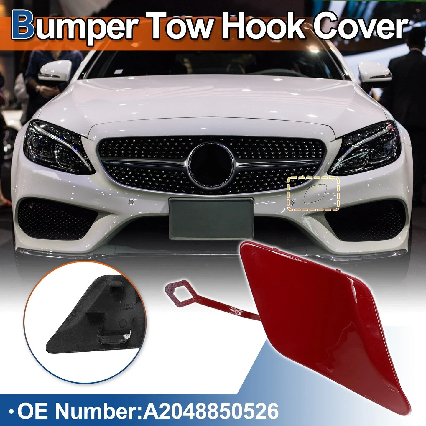 Front Bumper Tow Hook Cap for Mercedes-Benz C250 (2012-2015) - Bright Red