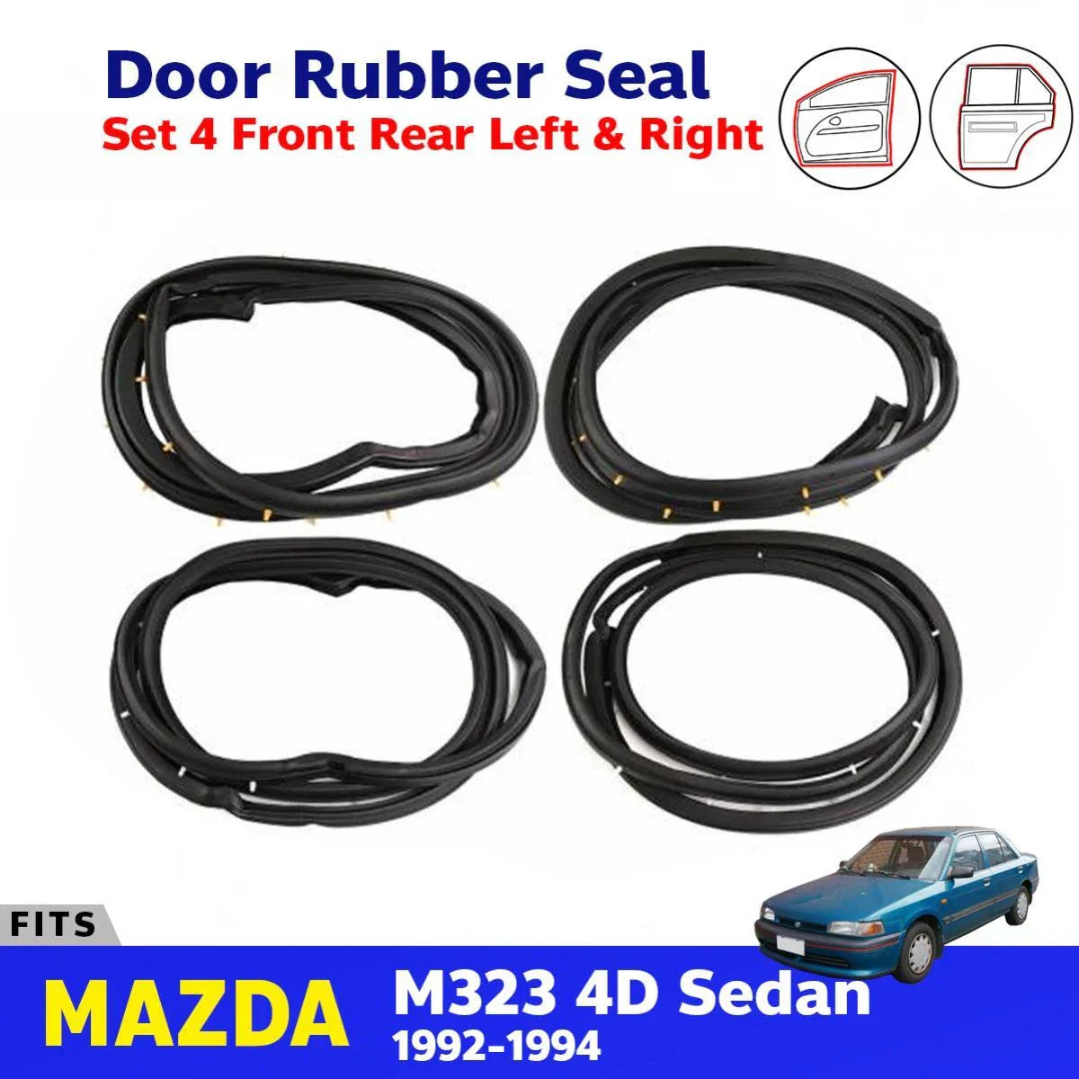 Door Rubber Seal Weatherstrip Set 4 Fits Mazda 323 4D Sedan BG Serie 1992-94 D07