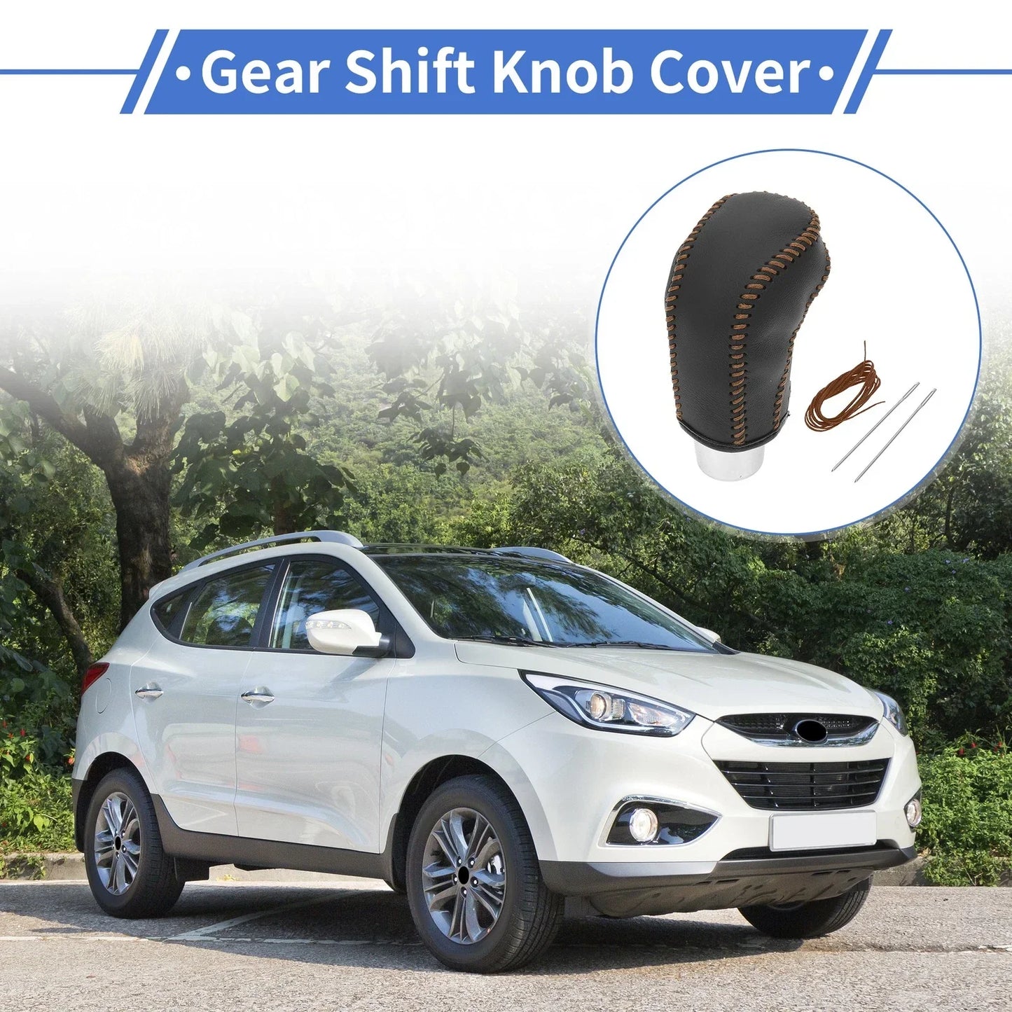 Car Gear Shift Knob Cover for Hyundai Tucson 2015-2018 (1 Pc, Black/Brown)