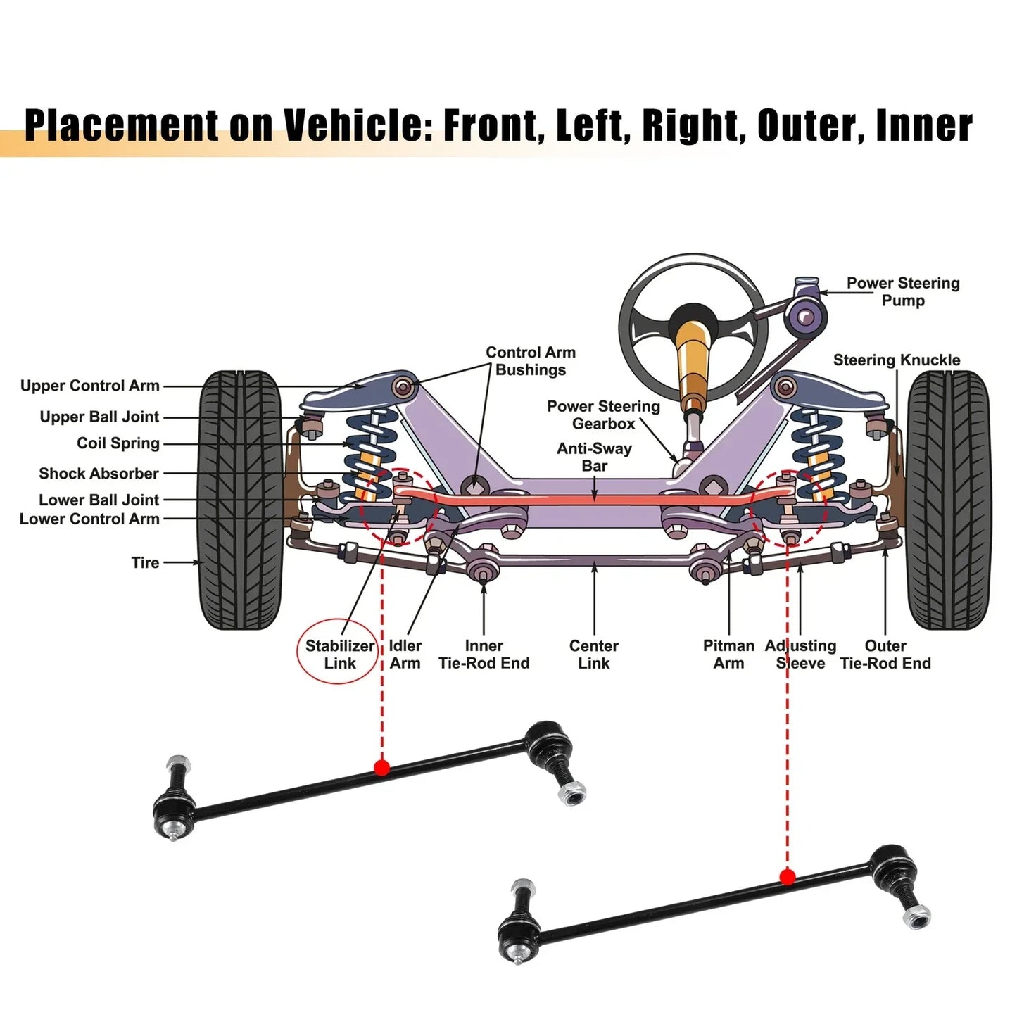 6 x Front Inner Outer Tie Rod Ends & Sway Bar Links for Chrysler Voyager (01-03)