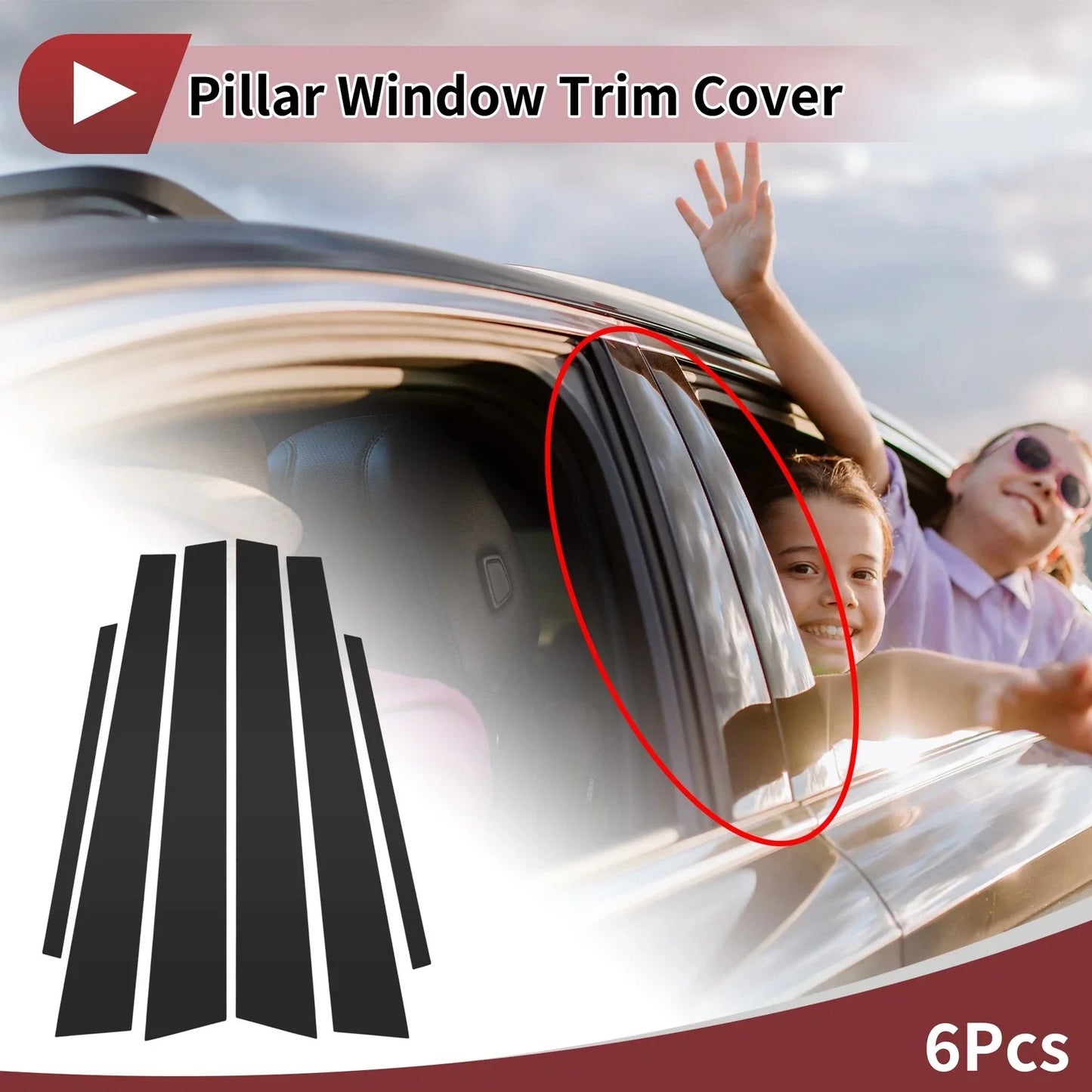 6 Pcs Car Door Pillar Window Trim for Honda Civic (2001-2005) Black