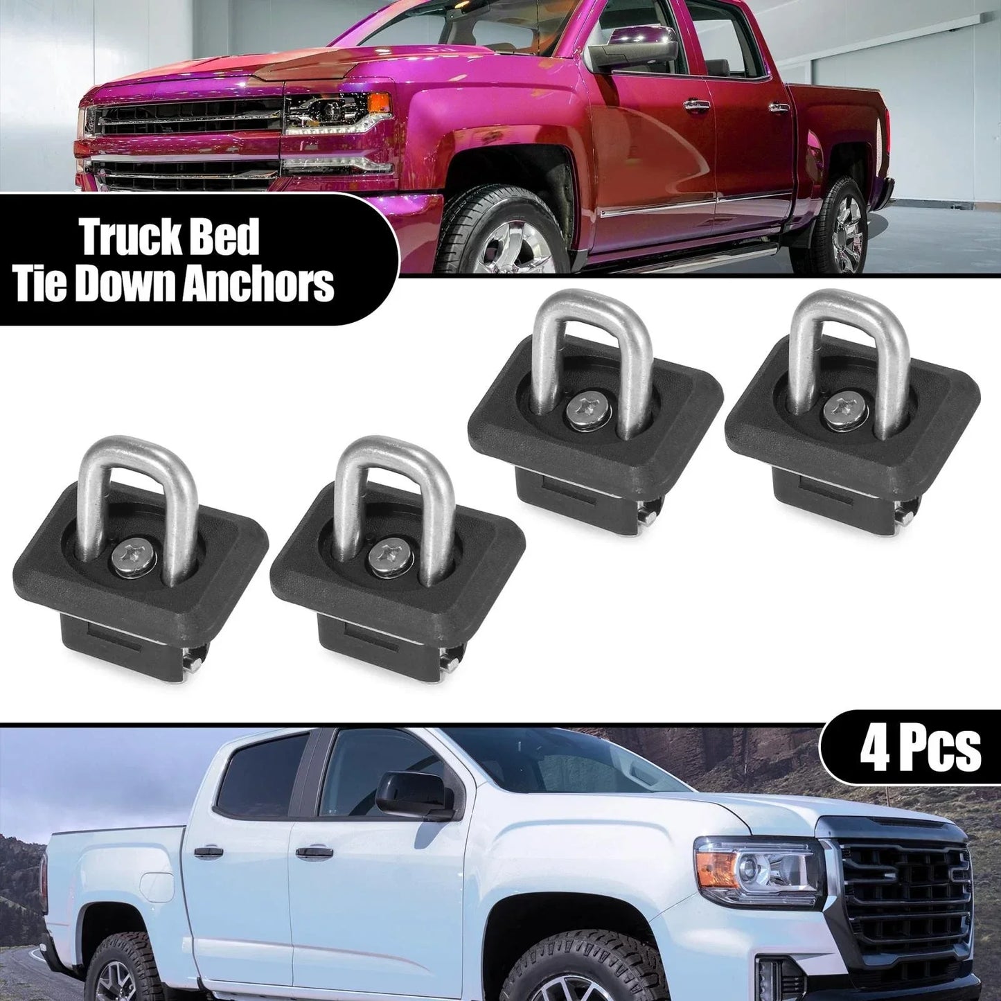 4 x Tie Down Anchors for Chevy Silverado, GMC Sierra, Canyon (2014-2023)