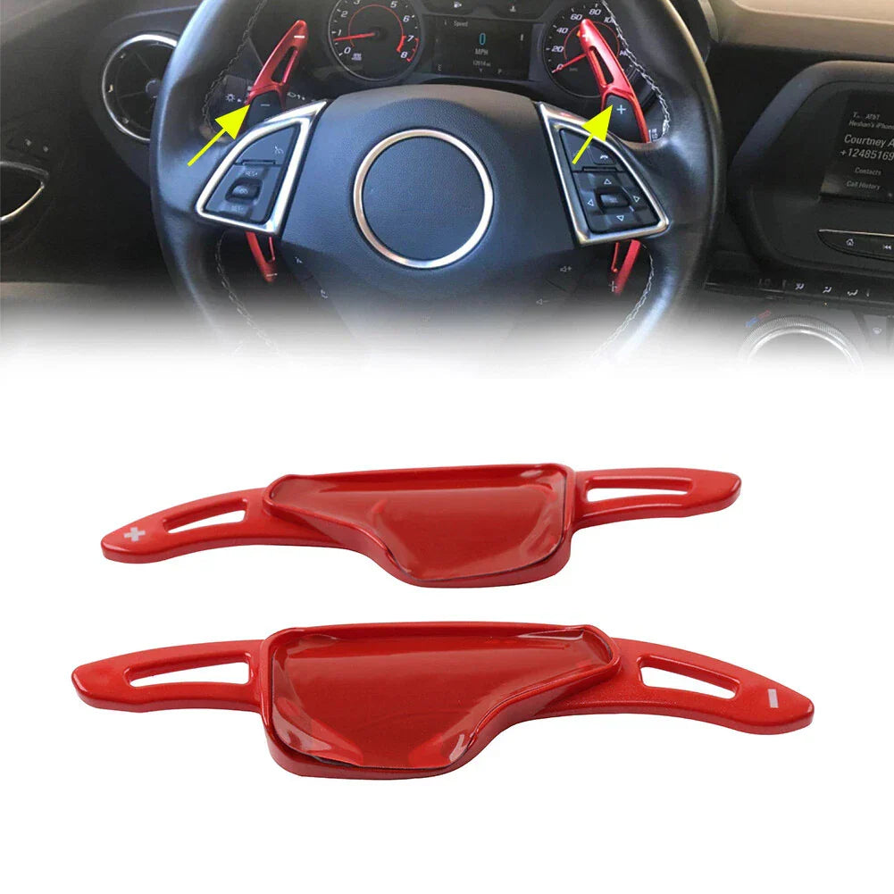 Red Steering Wheel Paddle Shifter Extensions for Chevrolet Camaro Corvette