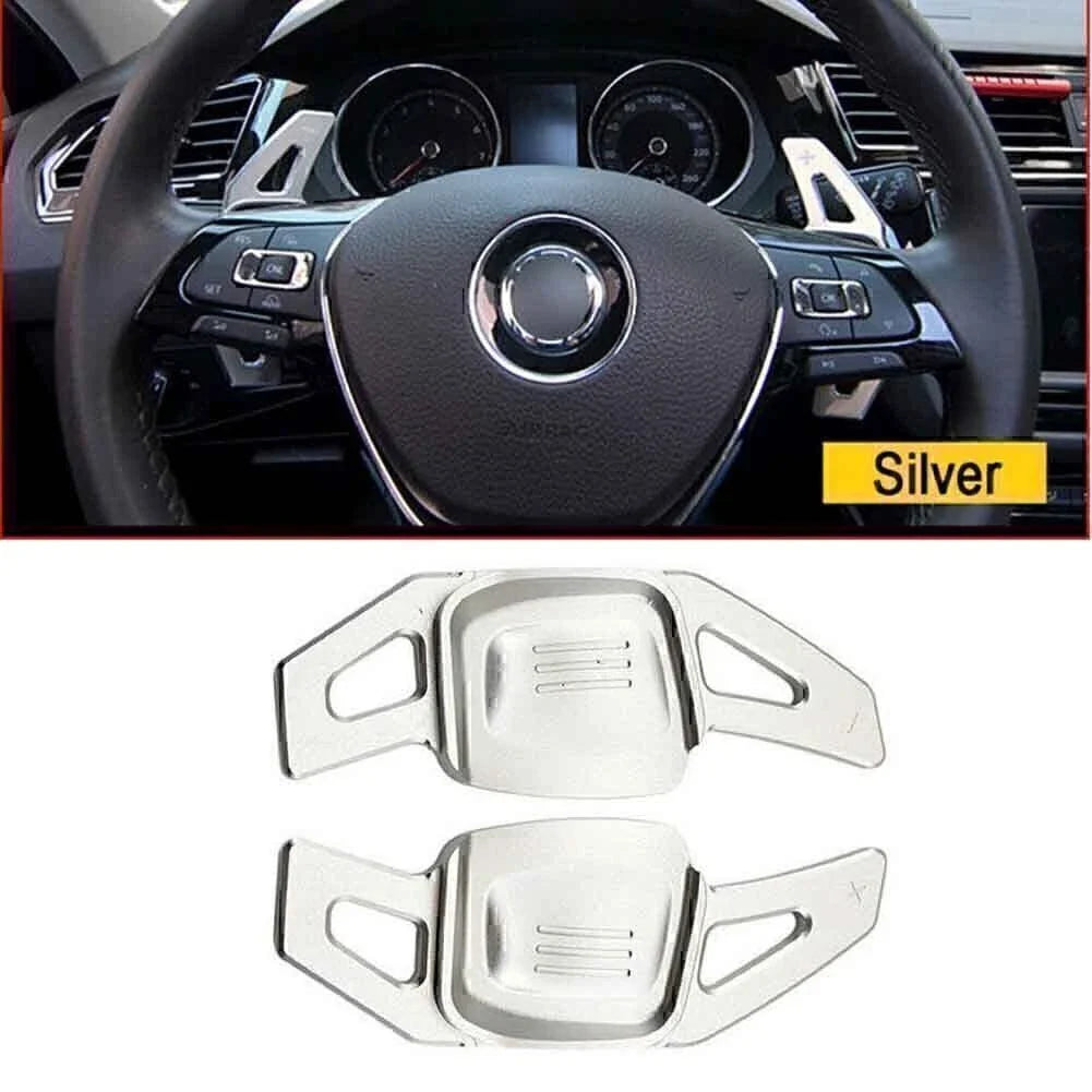 Silver Steering Wheel Paddle Shifter Extensions for VW Tiguan Golf 7 Passat