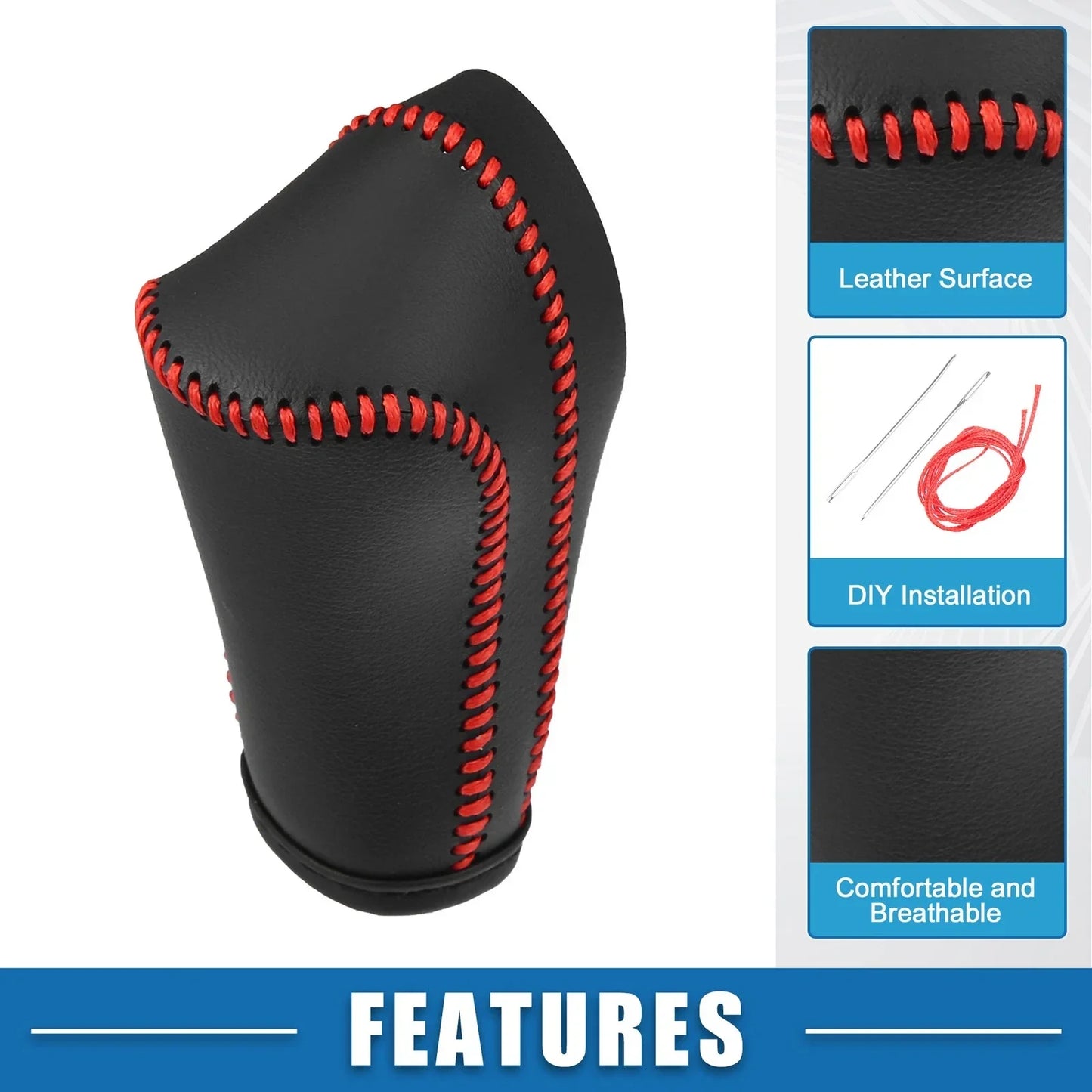 Gear Shift Lever Cover for Honda CRV 2008-2014 - Black with Red Stitches