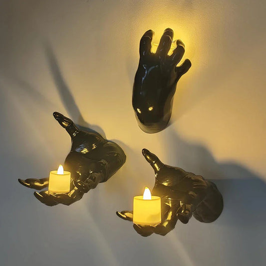 3 x Wall Mounted Creepy Reaching Hands with Lighted Candles for Decoration