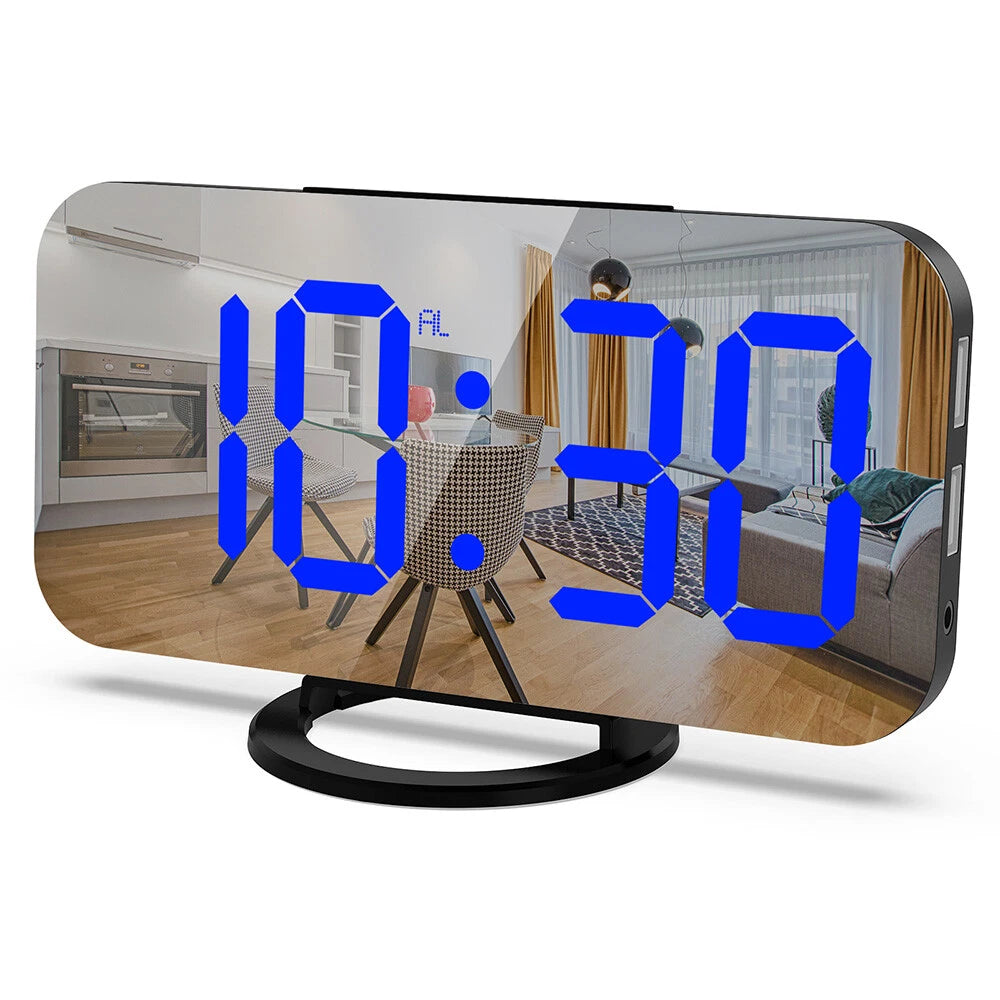 LED Digital Alarm Clock Mirror Display with Snooze for Bedroom Wall