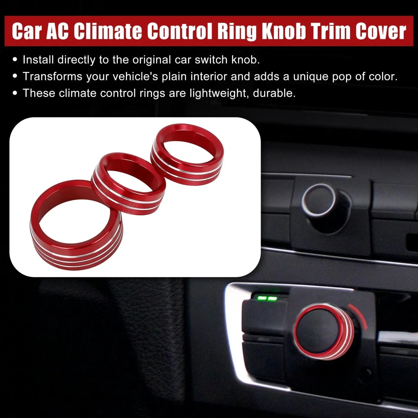 3 x Car AC Climate Control Ring Knob Trim Covers for Dodge Challenger Charger