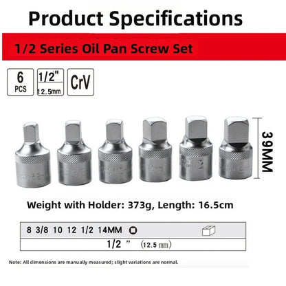 Square Drive Oil Pan Socket Wrench 6PC Set for Vehicle Engine Maintenance