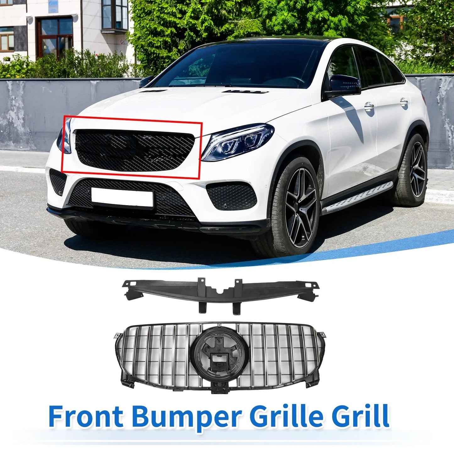 Front Upper Bumper Grille for Mercedes-Benz GLE580 2022 Chrome Silver Tone