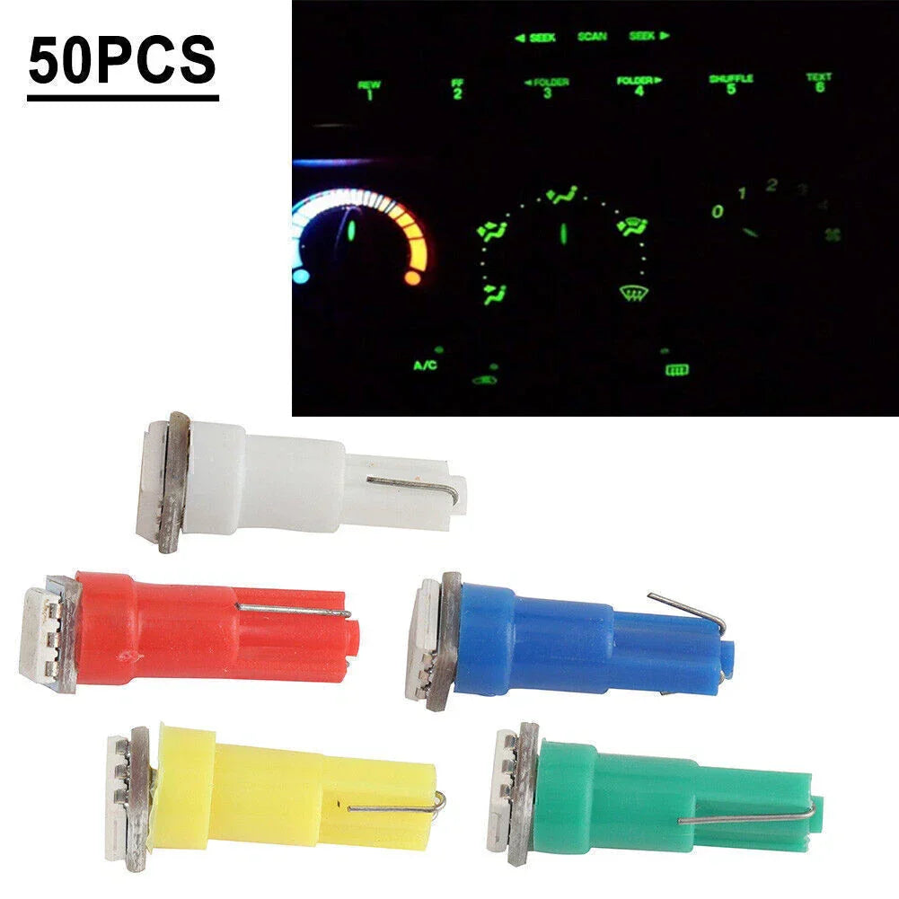 50pcs T5/T10 1-5050-SMD LED Car Lights Bulbs for Auto Interior Decoration
