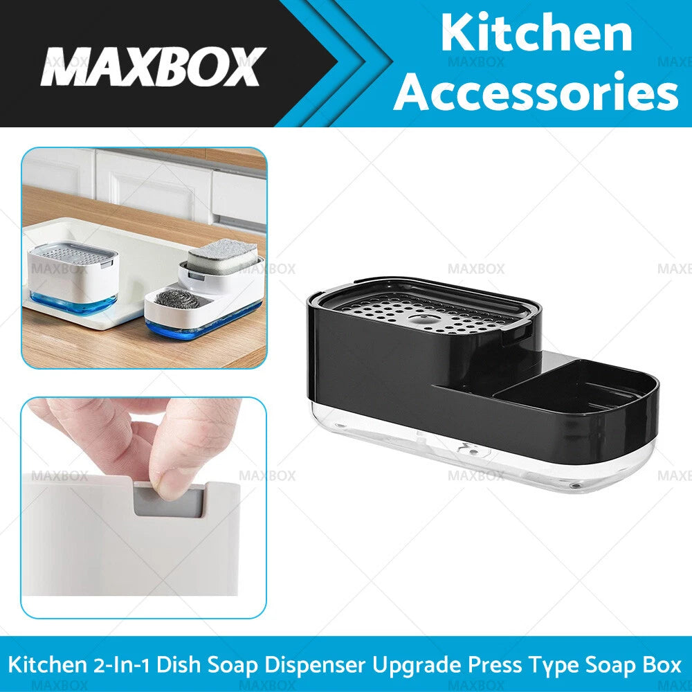 2-in-1 Soap Dispenser & Sponge Box for Detergent Storage - Manual Press