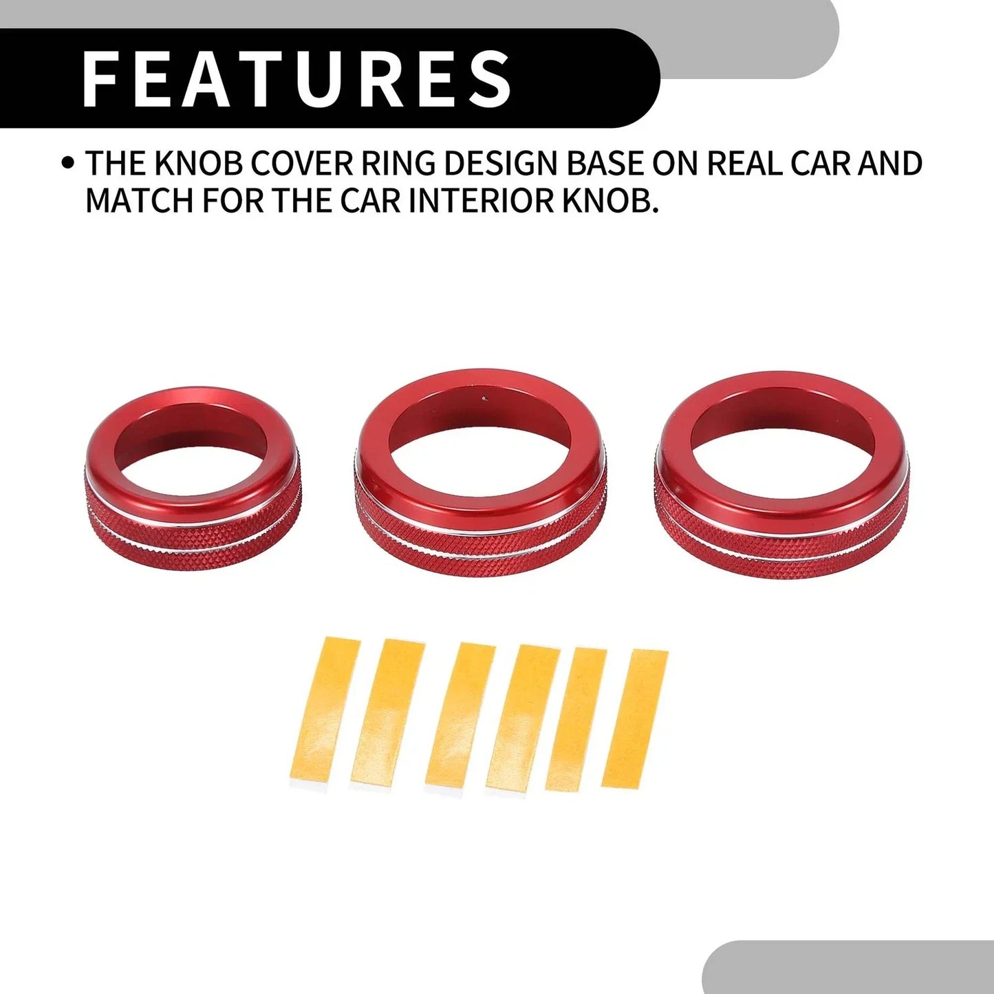 AC Media Volume Switch Knob Cover Ring for Dodge Durango (2021-2023) - 3 x Red