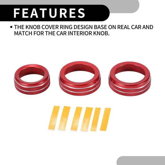 AC Media Volume Switch Knob Cover Ring for Dodge Durango (2021-2023) - 3 x Red