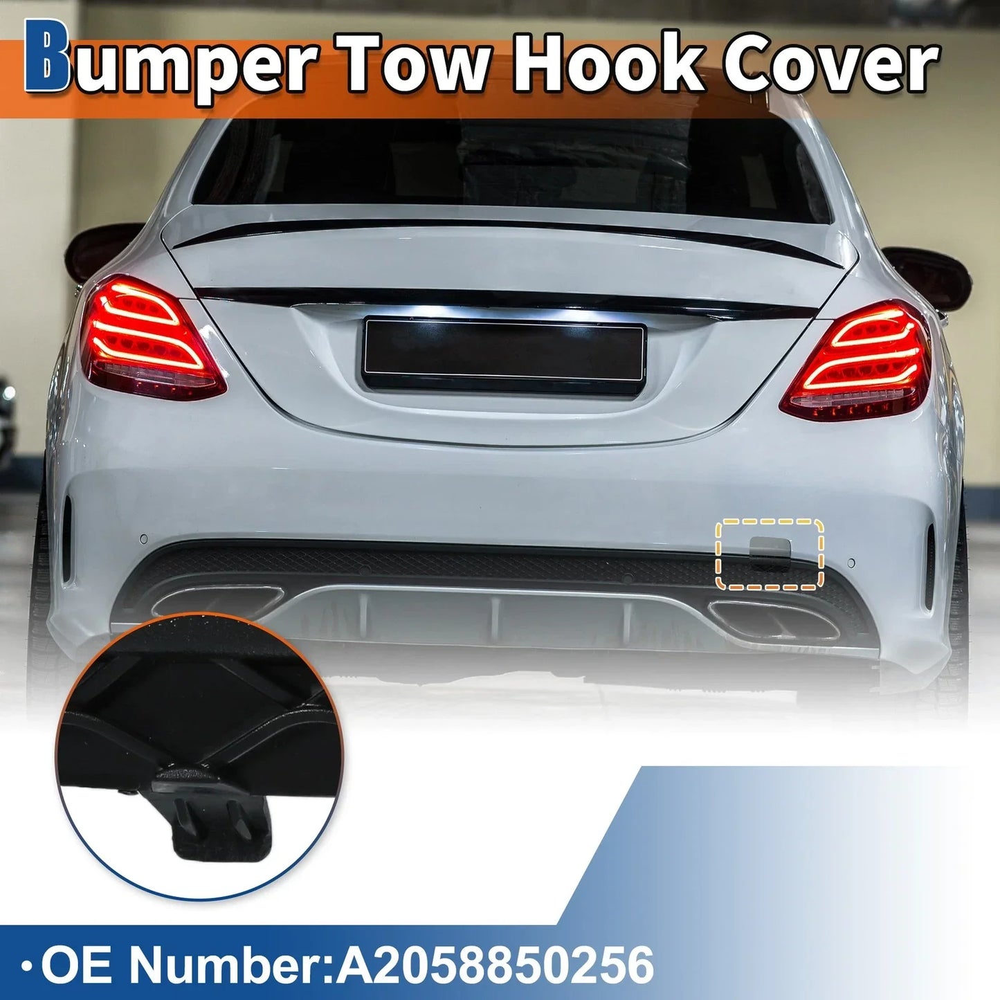 Rear Bumper Tow Hook Cover for Mercedes-Benz W205 (2015-2021) Moon Grey