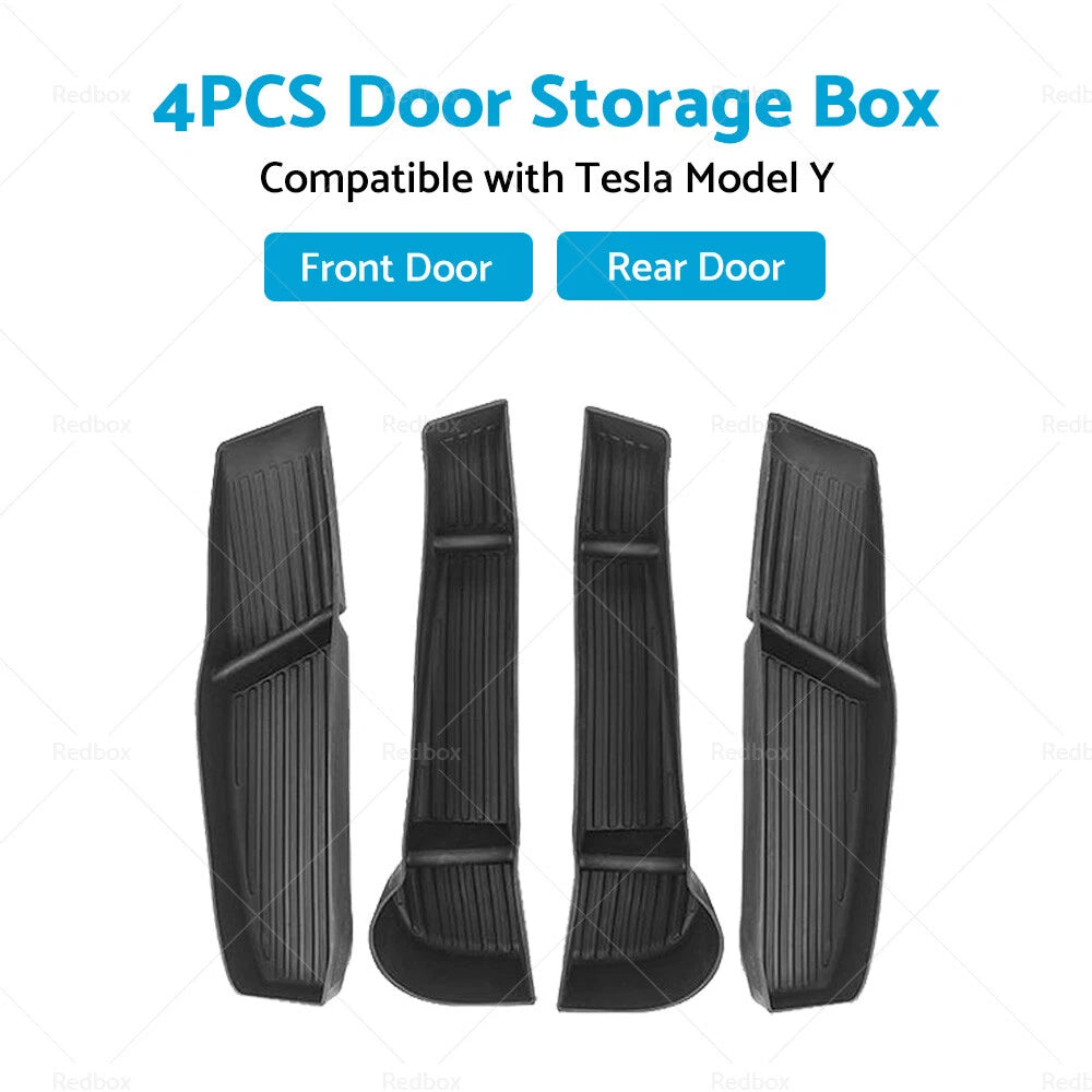 4 x Front Rear Door Side Storage Box Tray Organizer for Tesla Model Y (2020-2023)