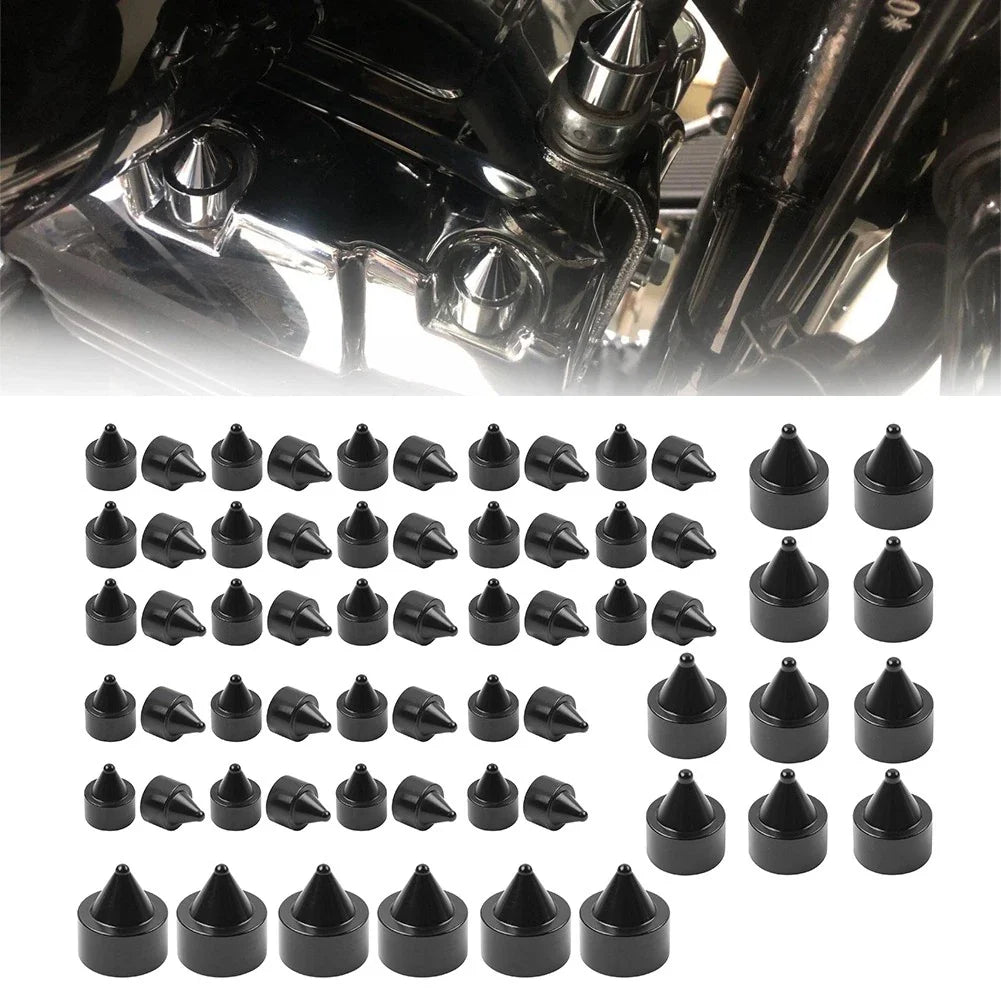 62X Engine Bolt Black Cap Kit for Harley Touring Road King Softail Trike (18-24)