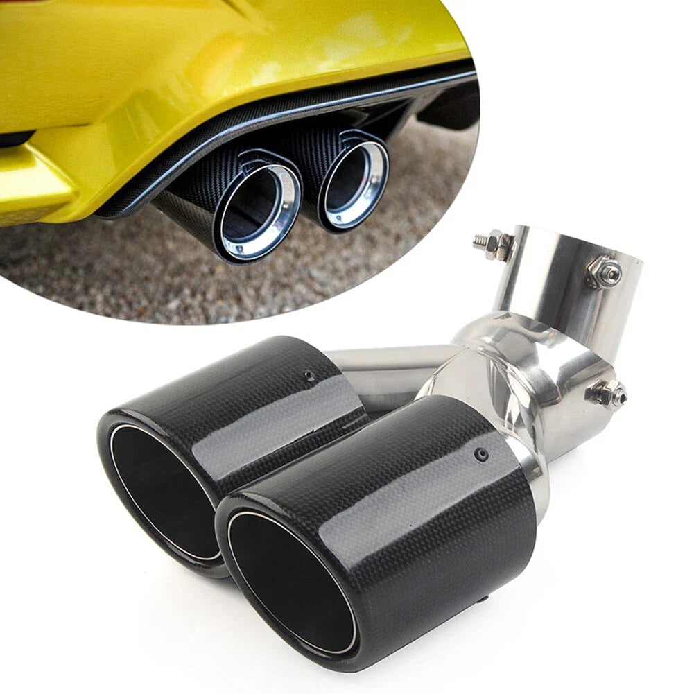 Stainless Steel Carbon Muffler Tip 89mm Outlet for Universal Car Exhaust